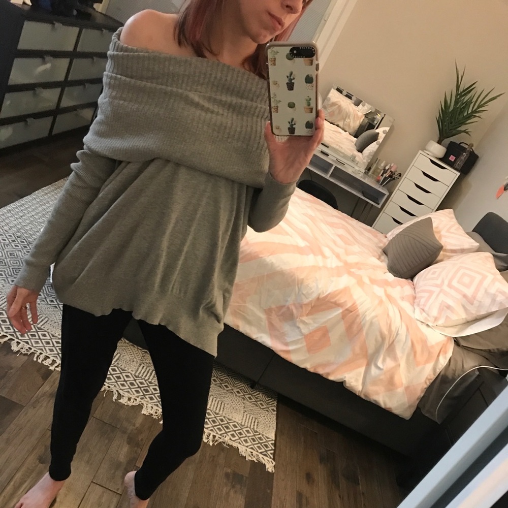 Small Gray multi wear cowl neck sweater